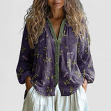 Bluză Vintage cu Imprimare cu Frunze