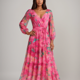 Lirea™ | Rochie maxi din chiffon cu imprimeu acquerel