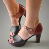 Katharina | Sandale Premium cu Toc în Stil Coreean cu Blocuri de Culoare și Cataramă