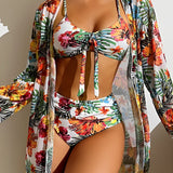 ALANI – SET DE BIKINI CU PRINT TROPICAL ȘI CAPA