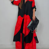 ISABEAU – SET TOP CU PRINT PATCHWORK TENDENȚĂ ȘI PANTALONI LARGI