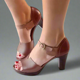 Katharina | Sandale Premium cu Toc în Stil Coreean cu Blocuri de Culoare și Cataramă