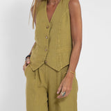 Jessica - Set Vestă cu Nasturi și Pantaloni Largi