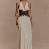 Kalira – Rochie Maxi Damă Elegantă din Satin cu Dantelă Roz