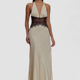 Kalira – Rochie Maxi Damă Elegantă din Satin cu Dantelă Roz