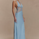 Kalira – Rochie Maxi Damă Elegantă din Satin cu Dantelă Roz