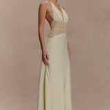 Kalira – Rochie Maxi Damă Elegantă din Satin cu Dantelă Roz