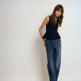 Top fără mâneci cu peplum și guler pătrat, slim-fit