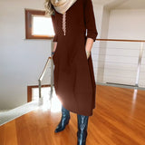 Nele – Rochie de Damă Midi Elegantă cu Mâneci 3/4 și Buzunare