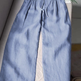 Camille | Pantaloni cu Picior Larg din Amestec de Bumbac și In