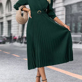 Elina – Rochie de Damă Elegantă Midi Plisată cu Mâneci Lungi