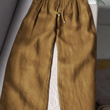 Camille | Pantaloni cu Picior Larg din Amestec de Bumbac și In