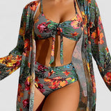 ALANI – SET DE BIKINI CU PRINT TROPICAL ȘI CAPA