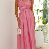 Ava – Rochie Midi Damă Roz cu Mâneci Puff și Croi Fluid