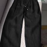 Camille | Pantaloni cu Picior Larg din Amestec de Bumbac și In