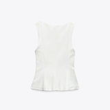 Top fără mâneci cu peplum și guler pătrat, slim-fit