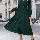 Elina – Rochie de Damă Elegantă Midi Plisată cu Mâneci Lungi