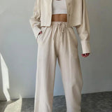Set de pantaloni din două piese cu guler și șnur, casual