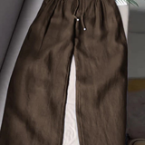 Camille | Pantaloni cu Picior Larg din Amestec de Bumbac și In