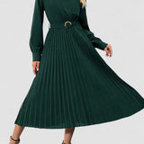 Elina – Rochie de Damă Elegantă Midi Plisată cu Mâneci Lungi