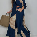 ISABEAU – SET TOP CU PRINT PATCHWORK TENDENȚĂ ȘI PANTALONI LARGI