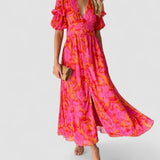 Barbara – Rochie Maxi Damă Roșie și Roz Elegantă Feminină