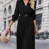 Elina – Rochie de Damă Elegantă Midi Plisată cu Mâneci Lungi