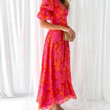 Barbara – Rochie Maxi Damă Roșie și Roz Elegantă Feminină