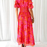 Barbara – Rochie Maxi Damă Roșie și Roz Elegantă Feminină