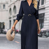 Elina – Rochie de Damă Elegantă Midi Plisată cu Mâneci Lungi