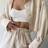 Set de pantaloni din două piese cu guler și șnur, casual