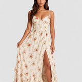 Yana – Rochie Maxi de Damă Elegantă cu Volane și Imprimeu Floral