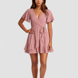 Rhea – Rochie de Damă Tip Wrap cu Volane din Chiffon Elegantă de Vară