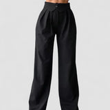 Pantaloni de birou cu talie înfășurată și picior drept