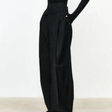 Pantaloni de birou asimetrici cu talie și picior drept