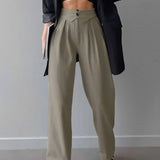 Pantaloni de birou cu talie înfășurată și picior drept