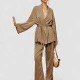 Set de Pantaloni Șifonați cu Curea pentru Îmbrăcăminte Casual