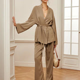 Set de pantaloni șifonați cu curea pentru ținute casual