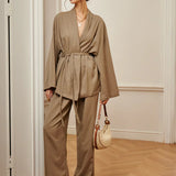 Set de Pantaloni Împăturiti cu Curea pentru Timp Liber