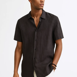 Cămașă cu Buton - Guler Deschis și Mâneci Scurte Ventilate