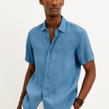 Cămașă cu Buton - Guler Deschis și Mâneci Scurte Ventilate