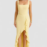 Bella – Rochie Midi de Damă din Satin cu Corset și Volane