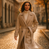 Jauceline – Palton Damă Lung din Lână cu Curea Elegant pentru Iarnă