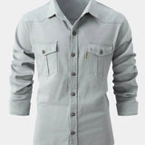 Cămașă din Denim cu Mâneci Lungă – Față cu Nasturi și Ajustare a Mânecii Rulate