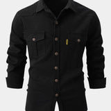 Cămașă din Denim cu Mâneci Lungă – Față cu Nasturi și Ajustare a Mânecii Rulate