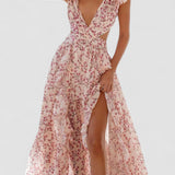 Isadora – Rochie Maxi de Damă cu Mâneci Volan și Decupaje