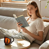 Cană Distractivă de Halloween 3D Fabricată Manual – Design cu Vrăjitoare și Pisici