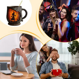 Cană Distractivă de Halloween 3D Fabricată Manual – Design cu Vrăjitoare și Pisici