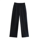 Pantaloni Casual Eleganți, Croi Relaxat, Talie Înaltă cu Croi Drept