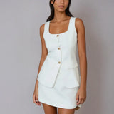 Set fustă fără mâneci cu guler pătrat elegant